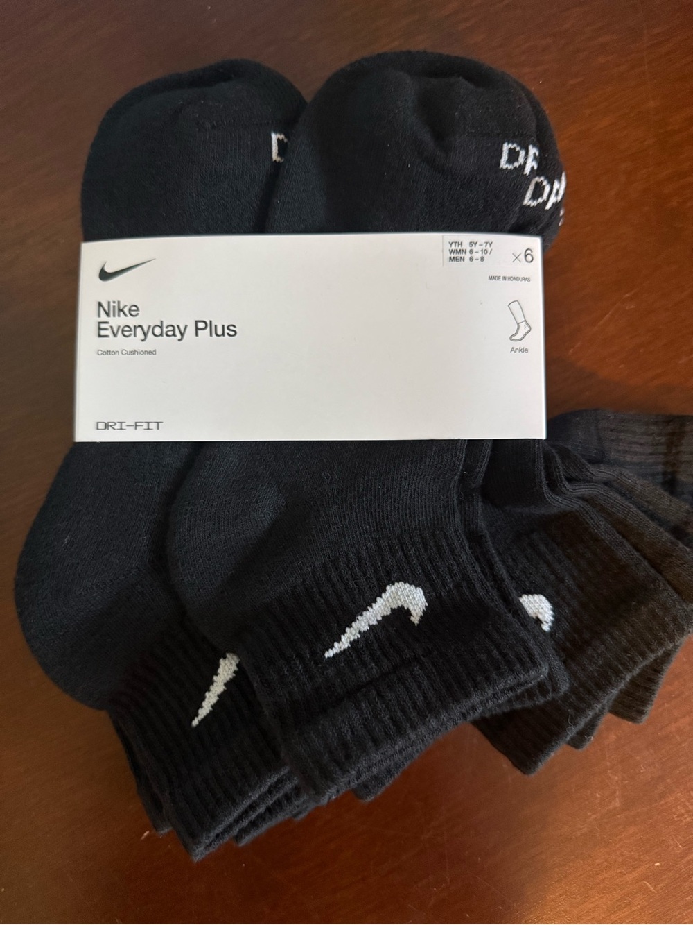 Nike Black Ankle Athletic Socks with White Swoosh - 6 Pack